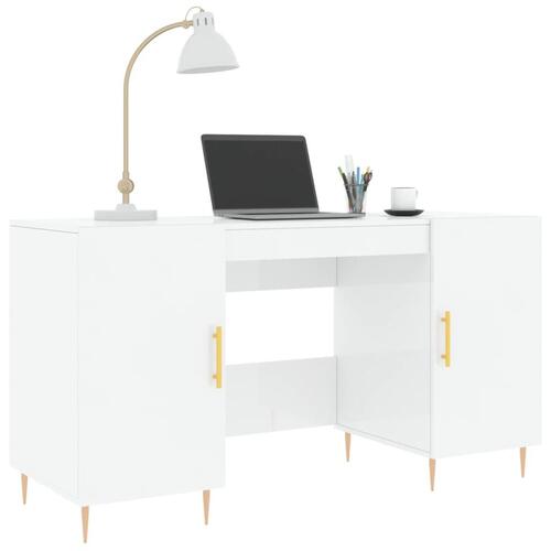 Skrivebord 140x50x75 cm konstrueret træ hvid højglans