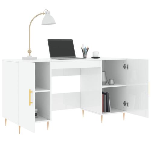 Skrivebord 140x50x75 cm konstrueret træ hvid højglans