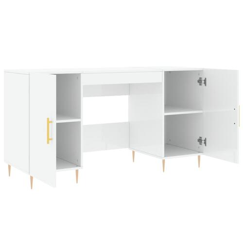 Skrivebord 140x50x75 cm konstrueret træ hvid højglans