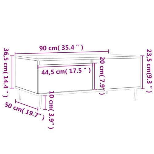 Sofabord 90x50x36,5 cm konstrueret træ røget egetræsfarve