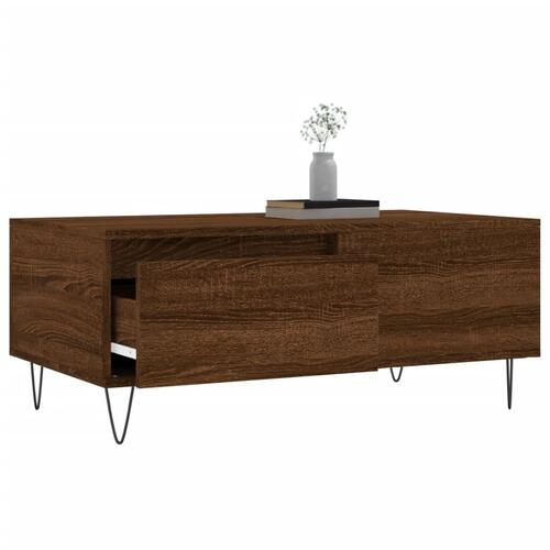 Sofabord 90x50x36,5 cm konstrueret træ brun egetræsfarve