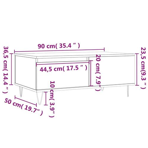 Sofabord 90x50x36,5 cm konstrueret træ røget egetræsfarve