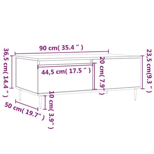 Sofabord 90x50x36,5 cm konstrueret træ grå sonoma-eg