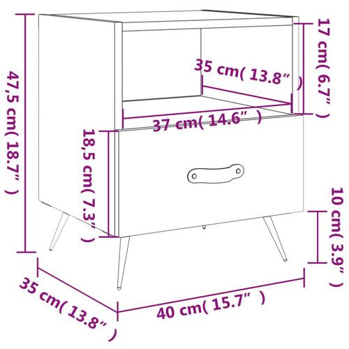 Sengebord 40x35x47,5 cm konstrueret træ hvid