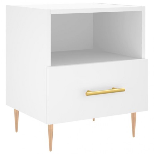 Sengebord i hvidt konstrueret træ - 40 × 35 × 47,5 cm med skuffe og åbent rum