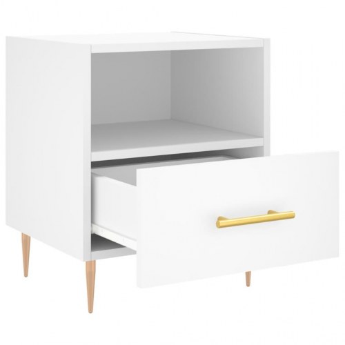 Sengebord i hvidt konstrueret træ - 40 × 35 × 47,5 cm med skuffe og åbent rum