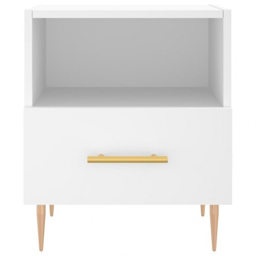 Sengebord i hvidt konstrueret træ - 40 × 35 × 47,5 cm med skuffe og åbent rum