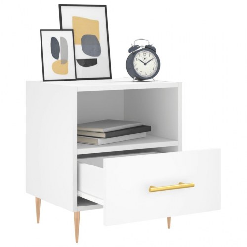 Sengebord i hvidt konstrueret træ - 40 × 35 × 47,5 cm med skuffe og åbent rum