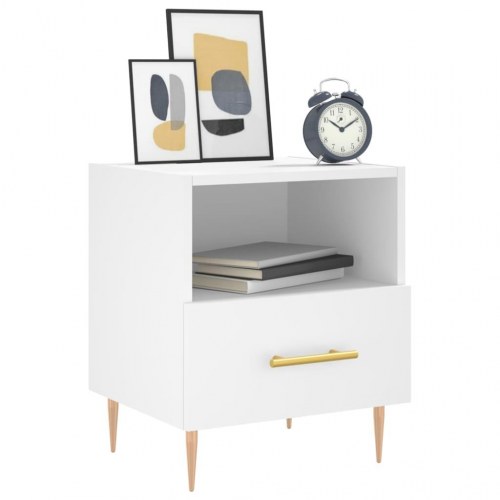 Sengebord i hvidt konstrueret træ - 40 × 35 × 47,5 cm med skuffe og åbent rum