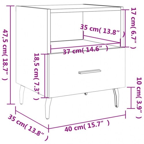 Sengebord 40x35x47,5 cm konstrueret træ brunt egetræ