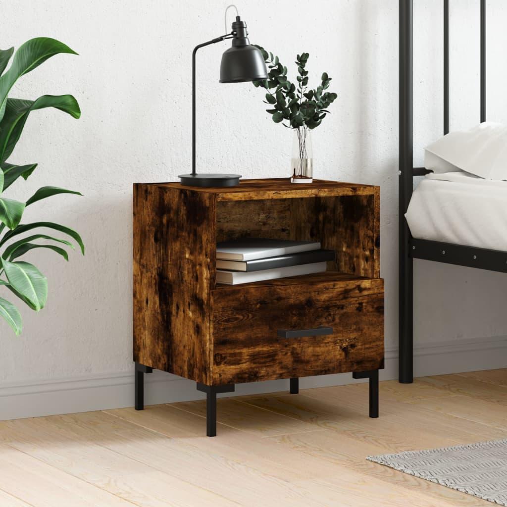 Sengebord 40x35x47,5 cm konstrueret træ røget egetræ
