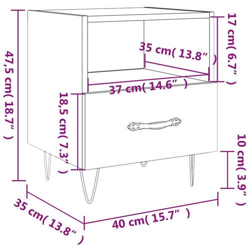 Sengebord 40x35x47,5 cm konstrueret træ hvid