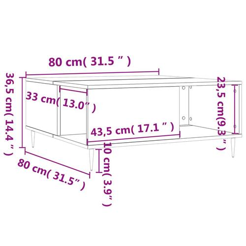 Sofabord 80x80x36,5 cm konstrueret træ sonoma-eg