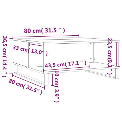 Sofabord 80x80x36,5 cm konstrueret træ røget egetræsfarve