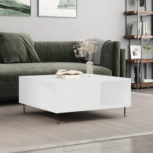 Sofabord 80 × 80 × 36,5 cm - hvid konstrueret træ med metalben