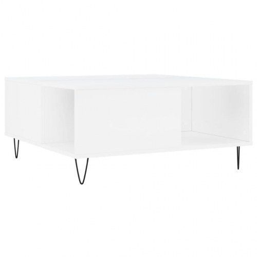 Sofabord 80 × 80 × 36,5 cm - hvid konstrueret træ med metalben
