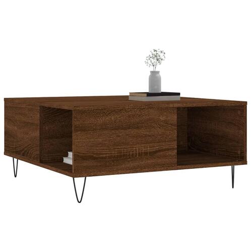 Sofabord 80x80x36,5 cm konstrueret træ brun egetræsfarve