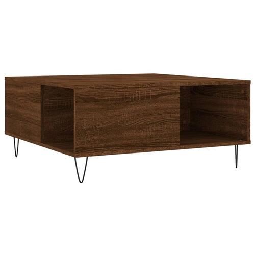 Sofabord 80x80x36,5 cm konstrueret træ brun egetræsfarve