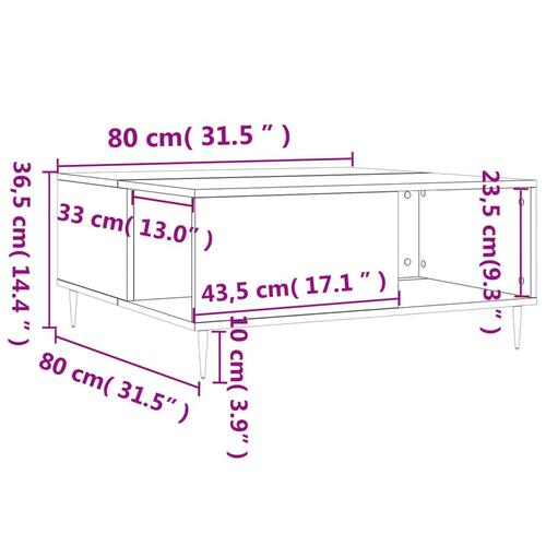 Sofabord 80x80x36,5 cm konstrueret træ grå sonoma-eg