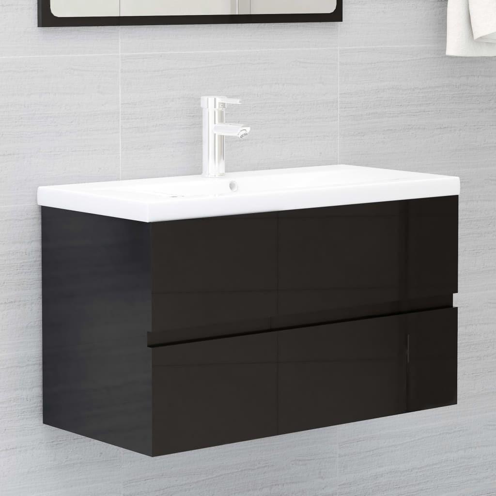 Vaskeskab 80x38,5x45 cm spånplade sort højglans