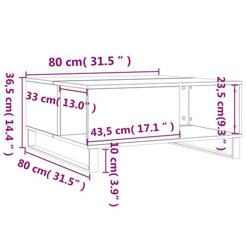 Sofabord 80x80x36,5 cm konstrueret træ brun egetræsfarve