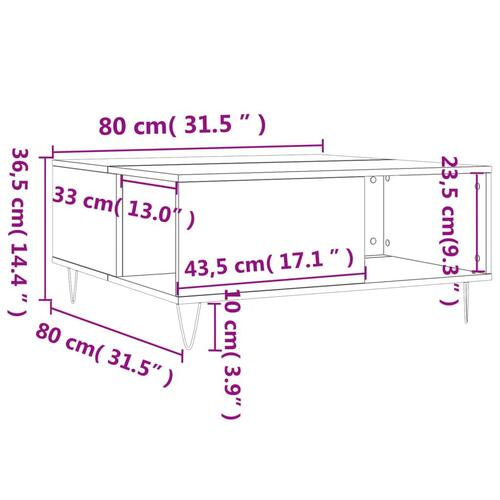 Sofabord 80x80x36,5 cm konstrueret træ sort