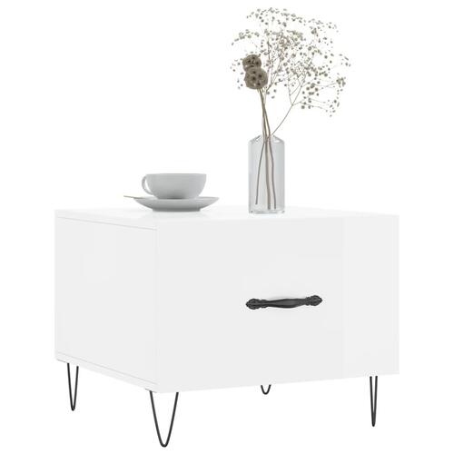 Sofabord 50x50x40 cm konstrueret træ hvid højglans