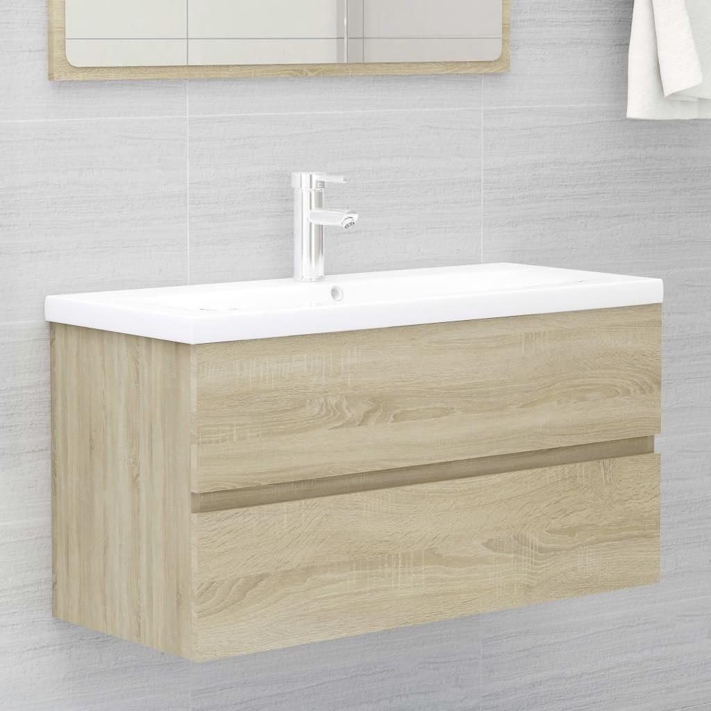 Skab til håndvask 90x38,5x45 cm konstrueret træ sonoma-eg