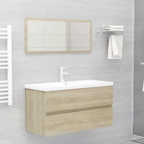 Skab til håndvask 90x38,5x45 cm konstrueret træ sonoma-eg