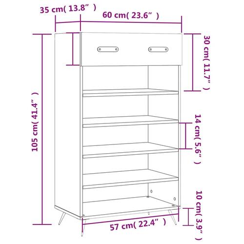 Skoreol 60x35x105 cm konstrueret træ grå sonoma-eg
