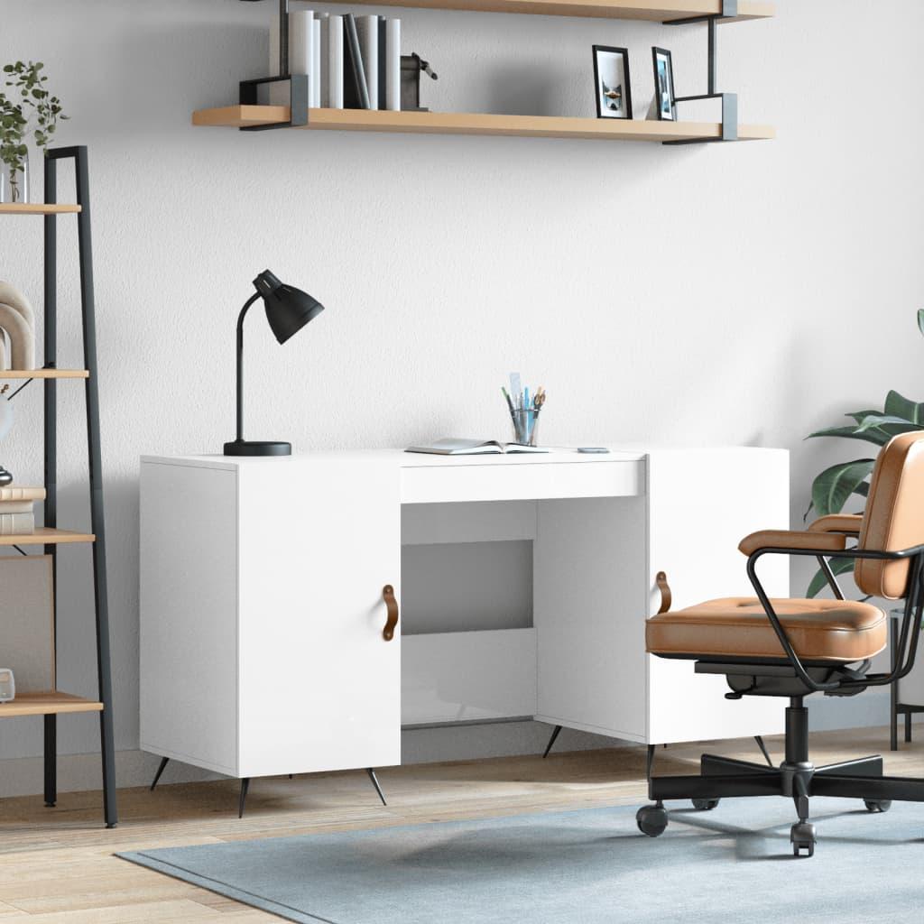 Skrivebord 140x50x75 cm konstrueret træ hvid højglans