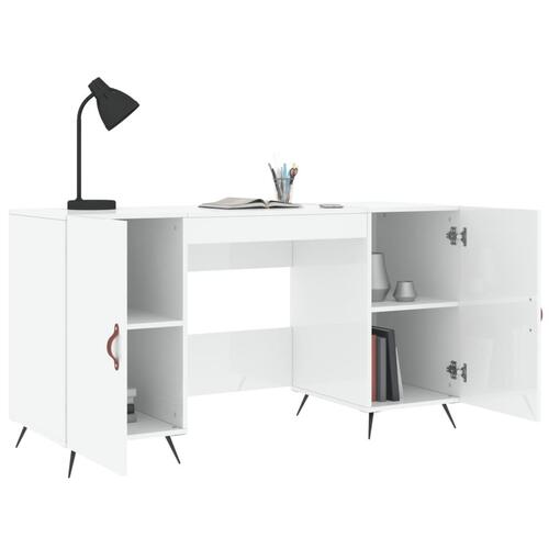 Skrivebord 140x50x75 cm konstrueret træ hvid højglans