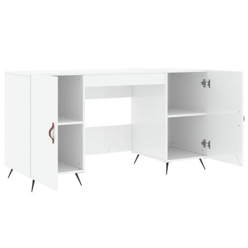 Skrivebord 140x50x75 cm konstrueret træ hvid højglans