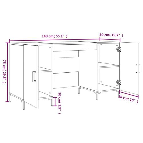 Skrivebord 140x50x75 cm konstrueret træ sonoma-eg