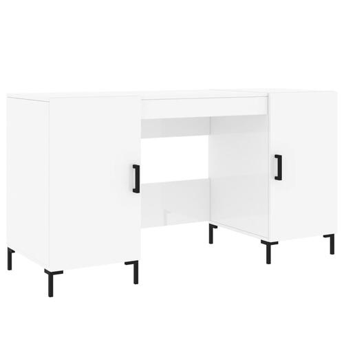 Skrivebord 140x50x75 cm konstrueret træ hvid højglans