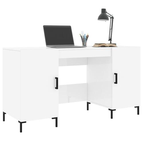 Skrivebord 140x50x75 cm konstrueret træ hvid højglans