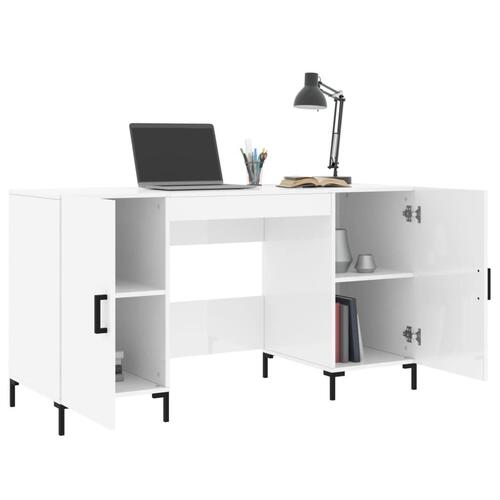 Skrivebord 140x50x75 cm konstrueret træ hvid højglans