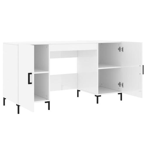 Skrivebord 140x50x75 cm konstrueret træ hvid højglans