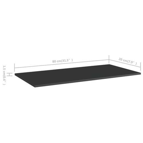 Boghylder 8 stk. 80x20x1,5 cm konstrueret træ sort højglans
