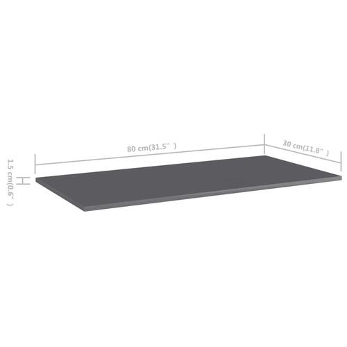 Boghylder 8 stk. 80x30x1,5 cm konstrueret træ grå højglans