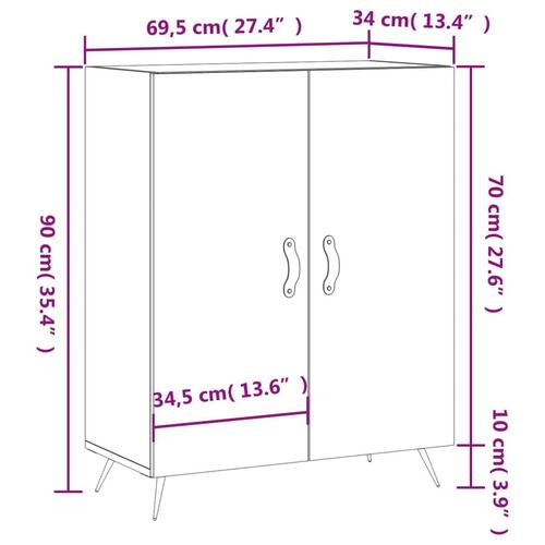 Skænk 69,5x34x90 cm konstrueret træ brun egetræsfarve