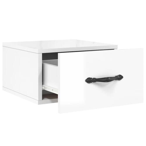 Væghængt sengebord 35x35x20 cm hvid højglans