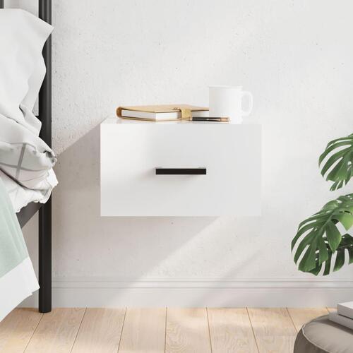 Væghængt sengebord 35x35x20 cm hvid højglans