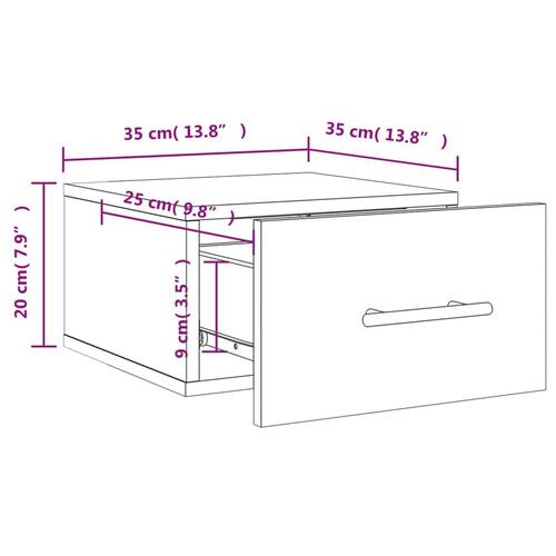 Væghængt sengebord 35x35x20 cm betongrå