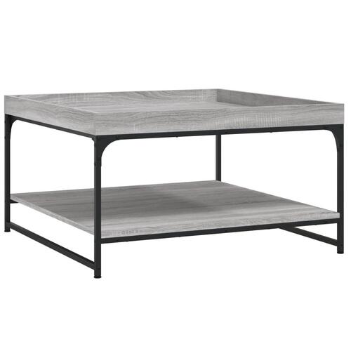 Sofabord 80x80x45 cm konstrueret træ og jern grå sonoma-eg