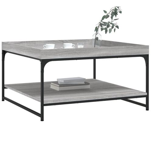Sofabord 80x80x45 cm konstrueret træ og jern grå sonoma-eg
