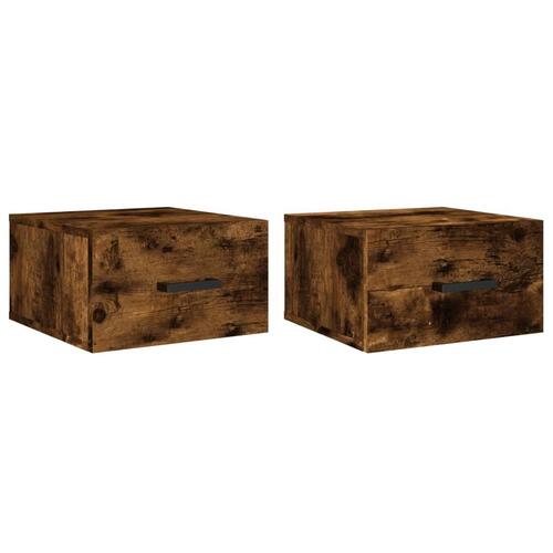Væghængte sengeborde 2 stk. 35x35x20 cm røget egetræsfarve