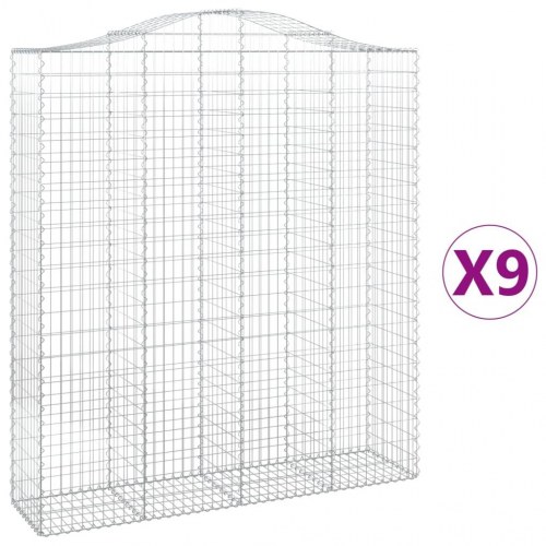 Buede gabionkurve - 9 stk. 200×50×220/240 cm i galvaniseret jern