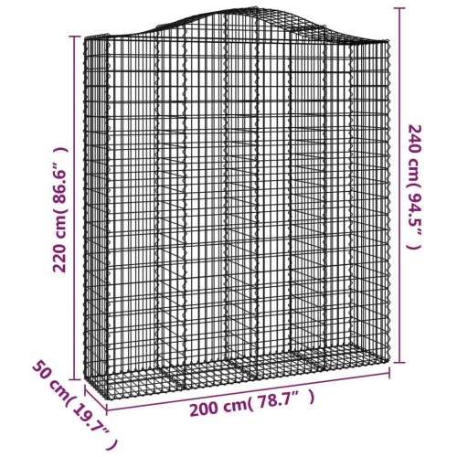 Buede gabionkurve - 9 stk. 200×50×220/240 cm i galvaniseret jern