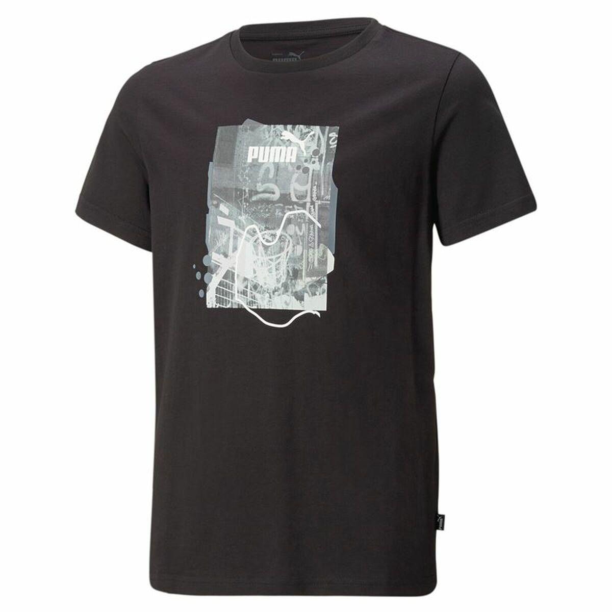 Kortærmet T-shirt til Børn Puma Essentials+ Street Art Grap Sort 7-8 år